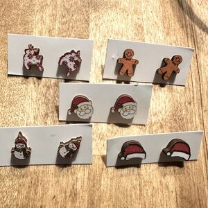 Christmas Earring Studs, wooden, set of 6.